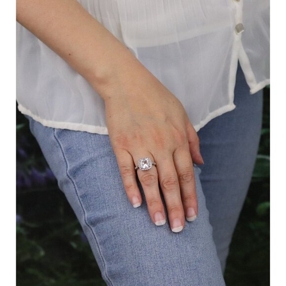 Sterling Silver White Sapphire Halo Ring Size 5 1/2 - Picture 4 of 7